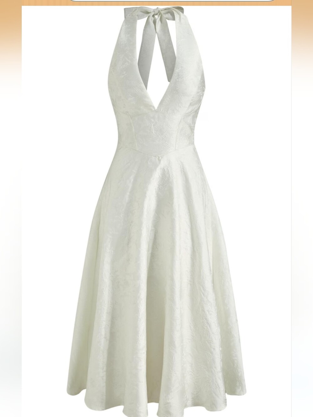 Sleeveless Halter V-Neck Textured Cream Dress
